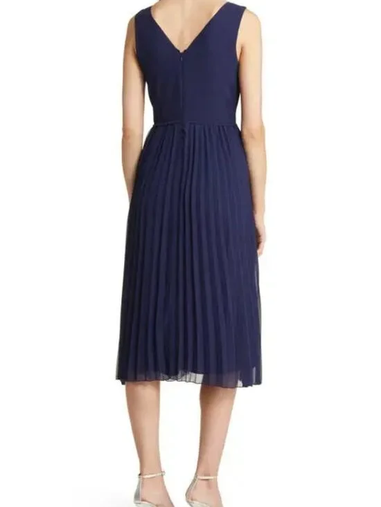 Sam Edelman pleated skirt midi dress - navy size 0 Flowy wedding guest - Picture 2 of 9